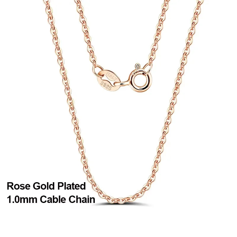 Rinntin Rose Gold 925 Sterling Silver Fashion Cable Link Chains Necklace for Women Thin Neck Chain Accessories Jewelry SC06