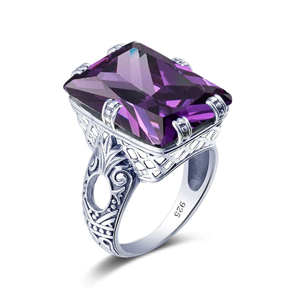 925 Sterling Silver ring Amber Square For Women Bridal Wedding Gemstone Rings Enagement Party Fine Jewelry High Quality