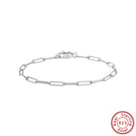 Rinntin Genuine 925 Sterling Silver Italian Paperclip Link Chain Bracelet for Women Trendy Silver Hand Bracelet Jewelry SB218