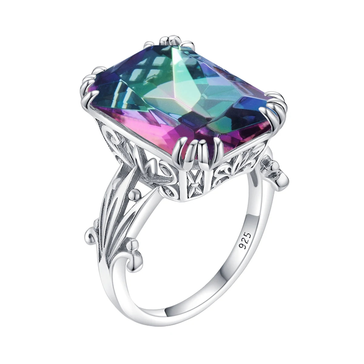 Unique 100% 925 Sterling Silver Aquamarine Ring For Women Vintage Filigree Persian Design Ring Anniversary Fine Jewelry Gifts
