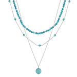 Rinntin 925 Sterling Silver Boho Layered Choker Necklace with Natural Turquoise for Women Summer Sexy Jewelry Accessorry BQN33