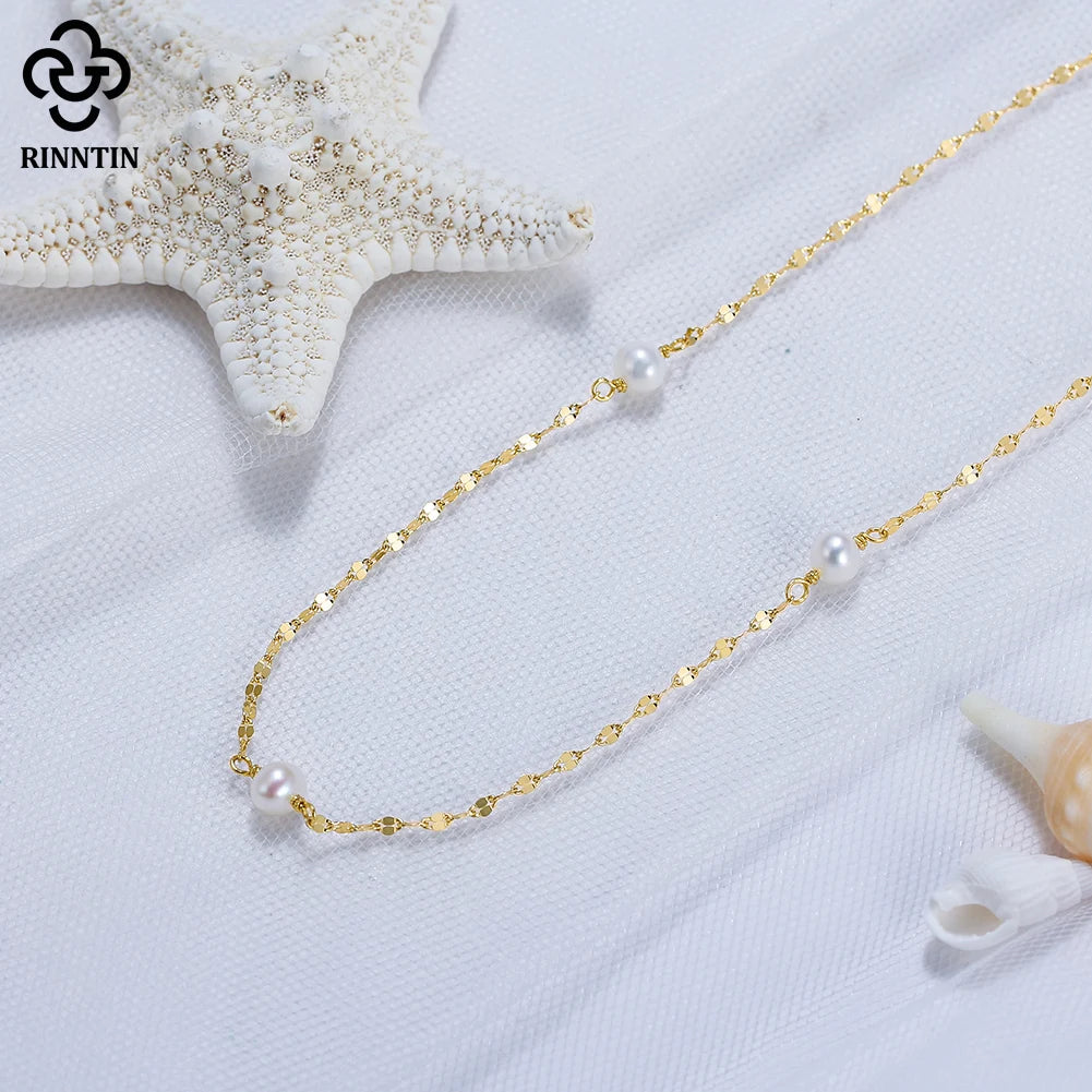 VIXONNA 925 Sterling Silver Freshwater Pearl Necklace - Minimalist Elegant Chain