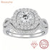 Newshe 2Pcs Halo Round Cut Moissanite Wedding Ring Set for Women Solid 925 Sterling Silver Zircons Luxury Bridal Rings