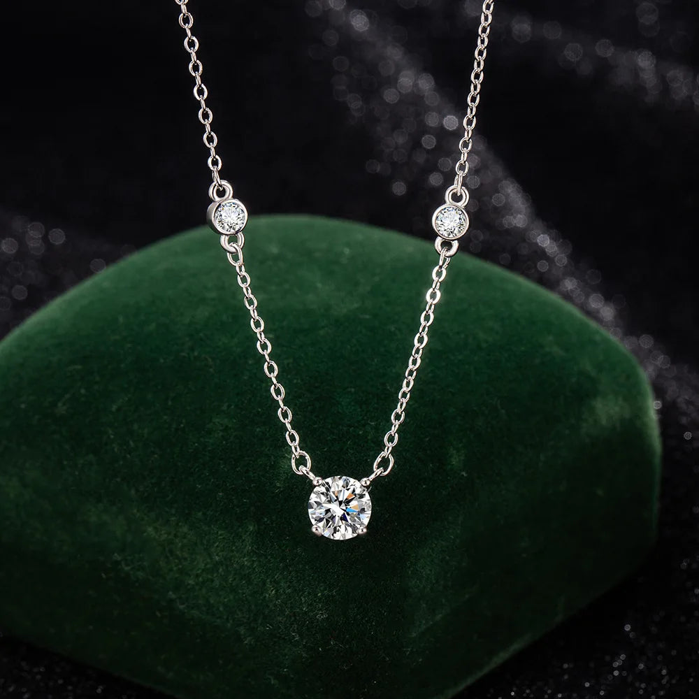 1CT Brilliant cut Moissanite Necklace for Women Solitaire Pendant Luxury Female Neck Chain 925 Sterling Silver 100%