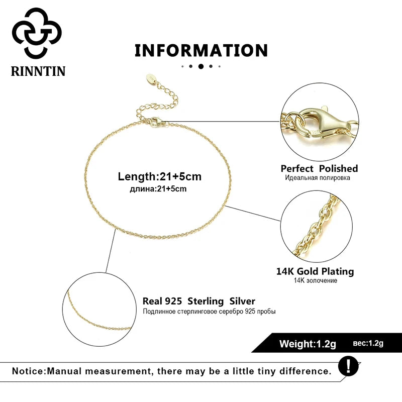 Rinntin S925 Silver Ankle Chain Bracelet for Women Girls Leg Foot Chain Summer Beach Style Trendy Foot Jewelry Accessories SA06