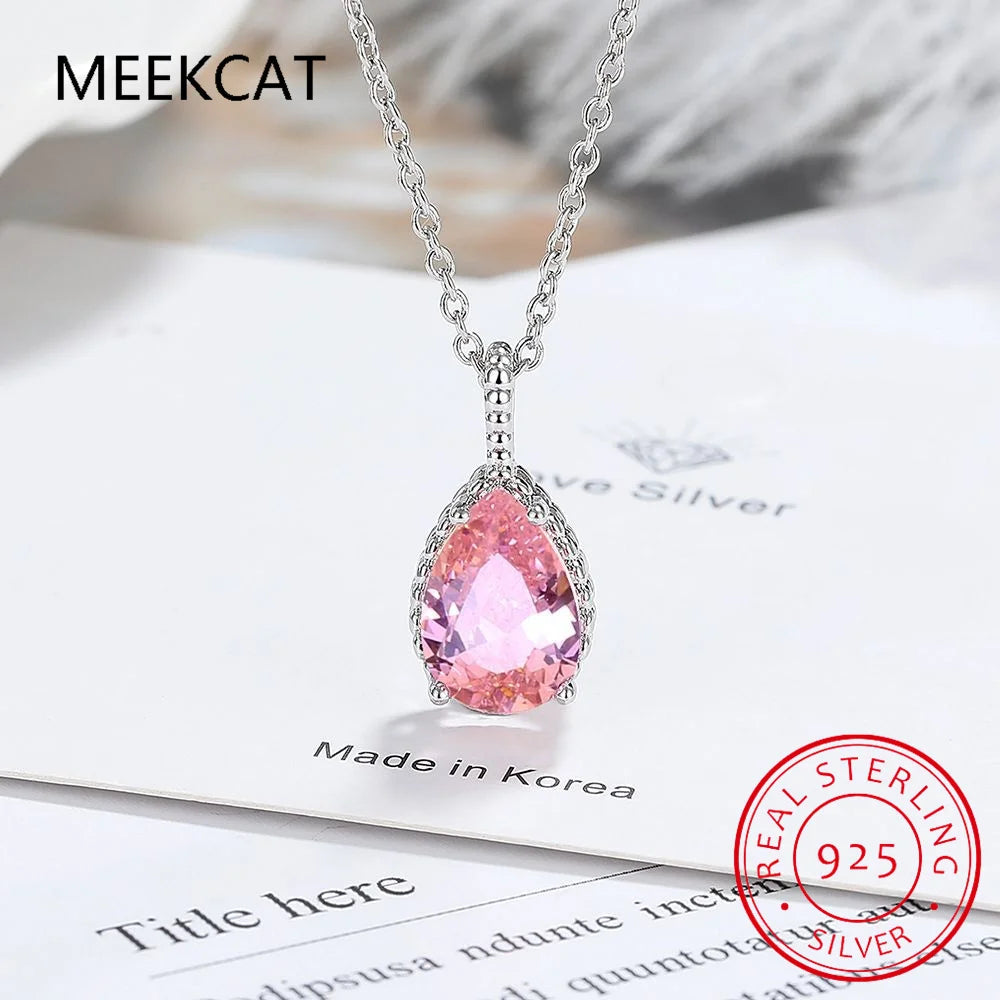 Pear Cut Created Blue Sapphire 925 Sterling Silver Water Drop Pendant Necklace Fashion Gemstone Jewelry For Women Party Gift
