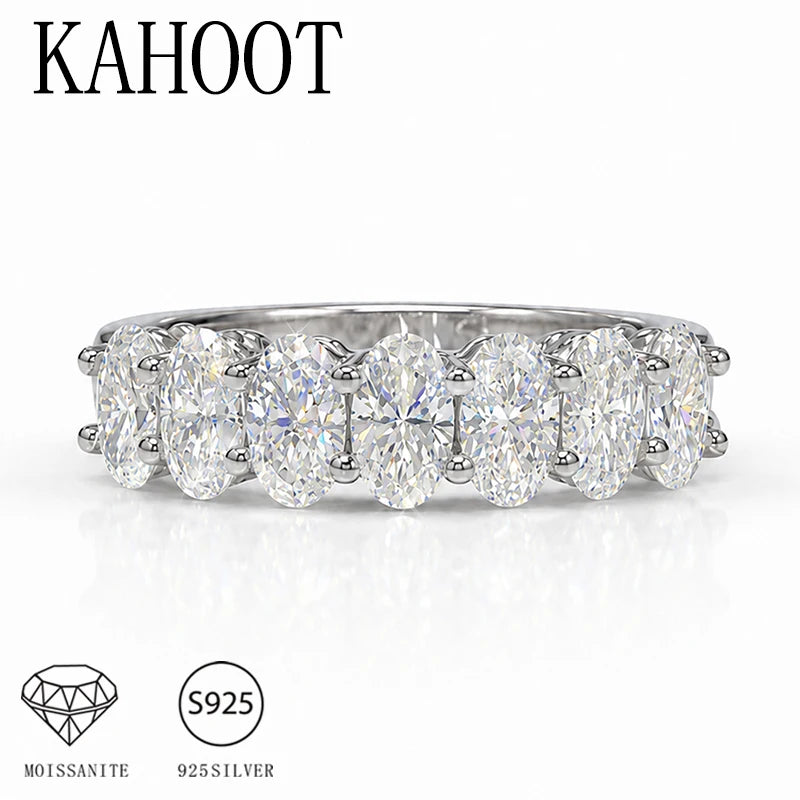 A Simple Unisex Couple's Ring in 925 Sterling Silver with a 2.1-Carat Oval Moissanite, Perfect for Dates and Parties.
