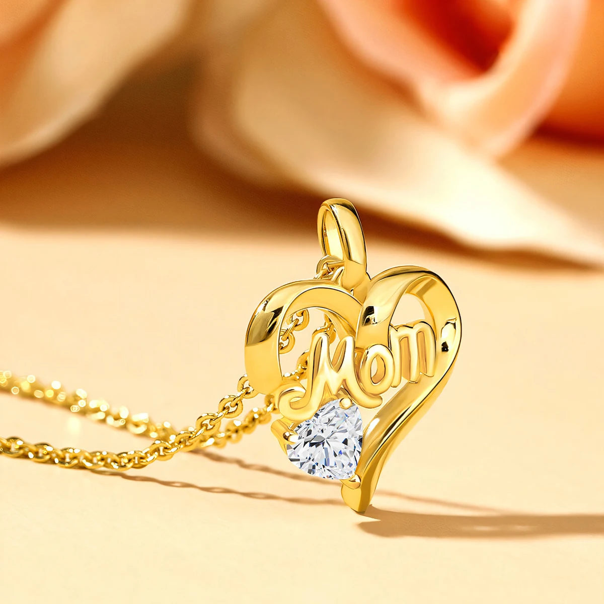Mom Love Heart Shape 14K Gold Pendant for Women k gold Au585 Necklace Moissanite Jewelry Mother's Day Gifts with Certificate
