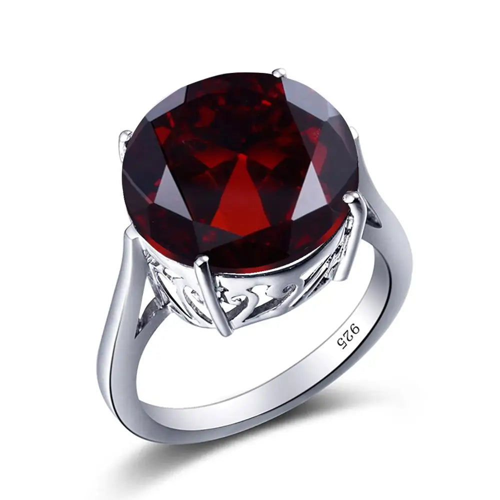 Garnet Wedding Ring Women Solid 925 Sterling Silver Rings Big Round Gemstone Ringly Carve Vintage Daily Fine Jewelry