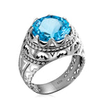 Vintage Rings For Men Genuine 925 Sterling Silver Male Ring 13*13mm Mystic Topaz Round Cut Stone Men's Jewelry Beautiful