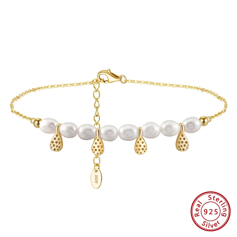 Rinntin Genuine 925 Sterling Silver Natural Pearls Chain Anklets for Women Vintage Foot Bracelet Ankle Straps Jewelry SA65
