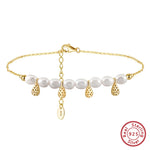 Rinntin Genuine 925 Sterling Silver Natural Pearls Chain Anklets for Women Vintage Foot Bracelet Ankle Straps Jewelry SA65