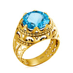 Vintage Rings For Men Genuine 925 Sterling Silver Male Ring 13*13mm Mystic Topaz Round Cut Stone Men's Jewelry Beautiful
