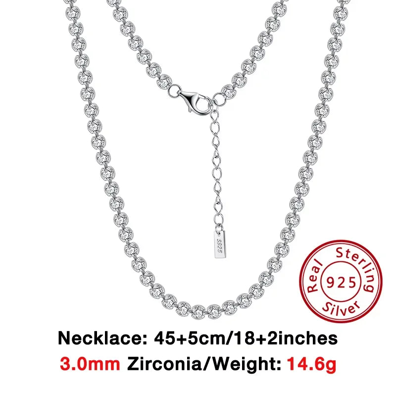 Rinntin Italian 2.5mm/3.0mm Cubic Zirconia Bezel-Set Tennis Necklace for Women 925 Sterling Silver Tennis Chain Jewelry SC52