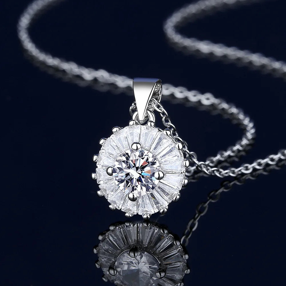 New Fashion 925 Sterling Silver Jewelry Round Zircon Pendants Necklaces Women Fine Semi Rhinestone Circle Clavicle Chain Choker