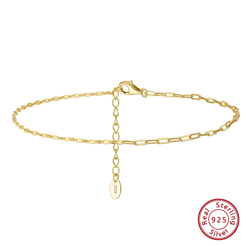 Rinntin 925 Sterling Silver Fish Lips Chain Anklet for Women Fashion Foot Bracelet Summer Sexy Silver Ankle Straps Jewelry SA33