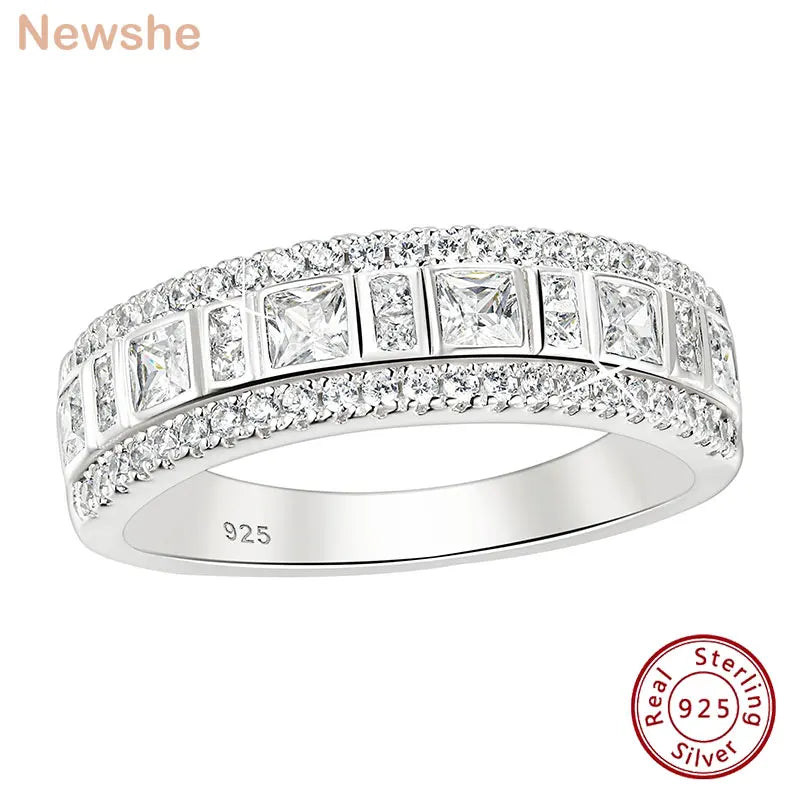Newshe Glamorous 925 Sterling Silver Engagement Ring for Women AAAAA Grade Princess Cut Cubic Zirconia Wedding Fine Jewelry Gift