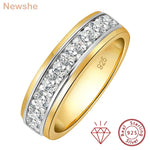 Newshe 925 Sterling Silver Moissanite Wedding Rings for Men Half Eternity Brilliant Round Imitation Diamond Engagement Band