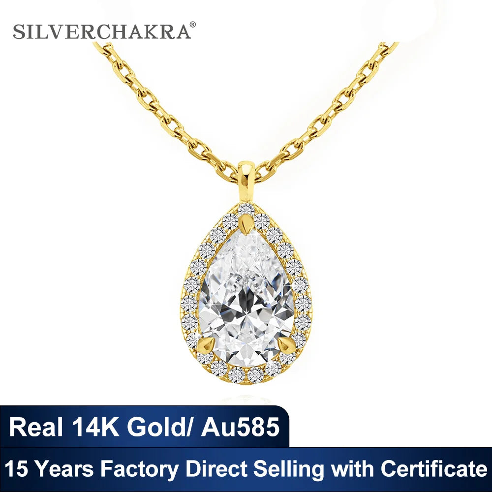 Original 14K Gold Moissanite Diamond Necklaces for Women Halo Pear Cut 1ct D Color VVS1 Wedding Engagement Vintage k Gold Jewely