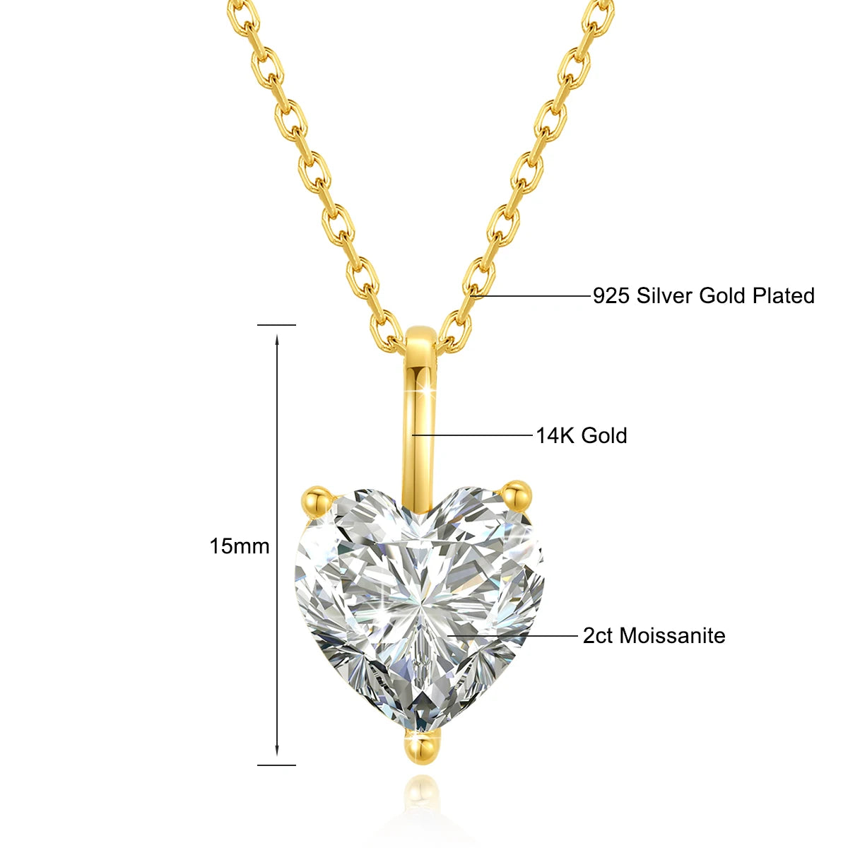 14K Gold Necklaces for Women Heart Cut VVS1 1ct 2ct 3ct Moissanite Diamond Au585 Pendant Engagement Luxury Designer Jewelry