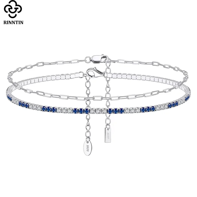 Rinntin Simple 2mm Tennis Anklet Chain Foot Women Sparkling Layer Anklet Accessories Gifts S925 Silver Leg Ankle Bracelet SA19