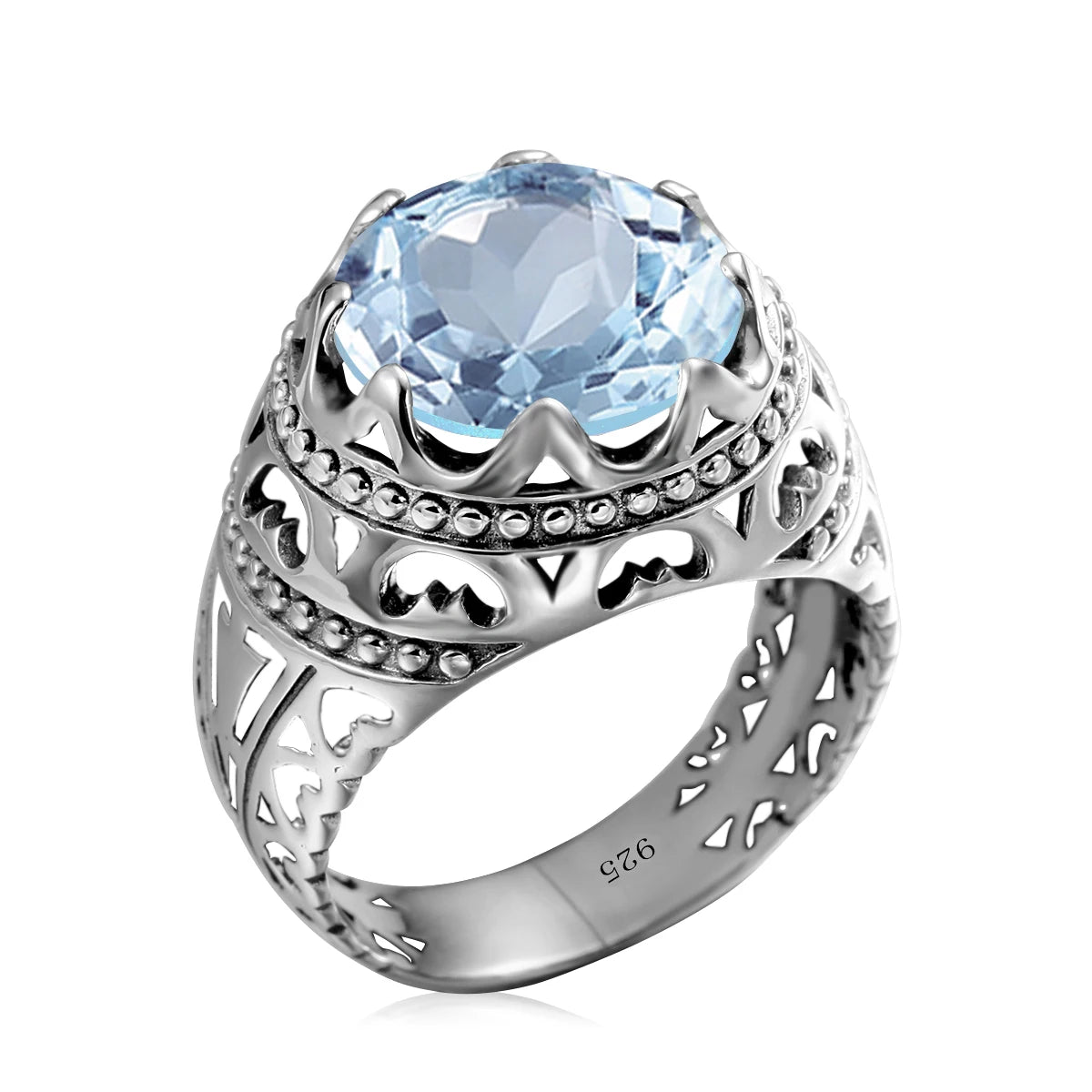 Vintage Rings For Men Genuine 925 Sterling Silver Male Ring 13*13mm Mystic Topaz Round Cut Stone Men's Jewelry Beautiful