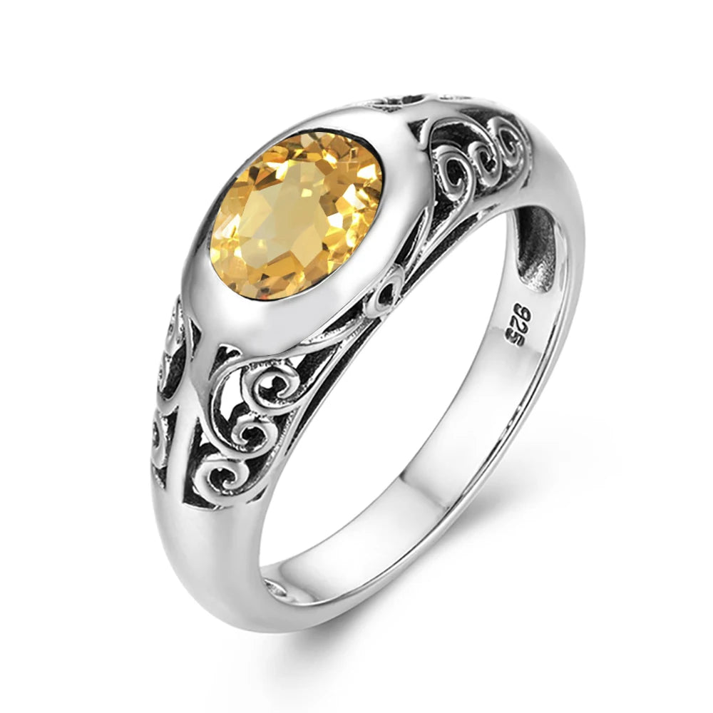 Retro Real 925 Sterling Silver Peridot Rings For Women 6*8mm Oval Gemstones Wedding Enagement Famous Brand Jewelry