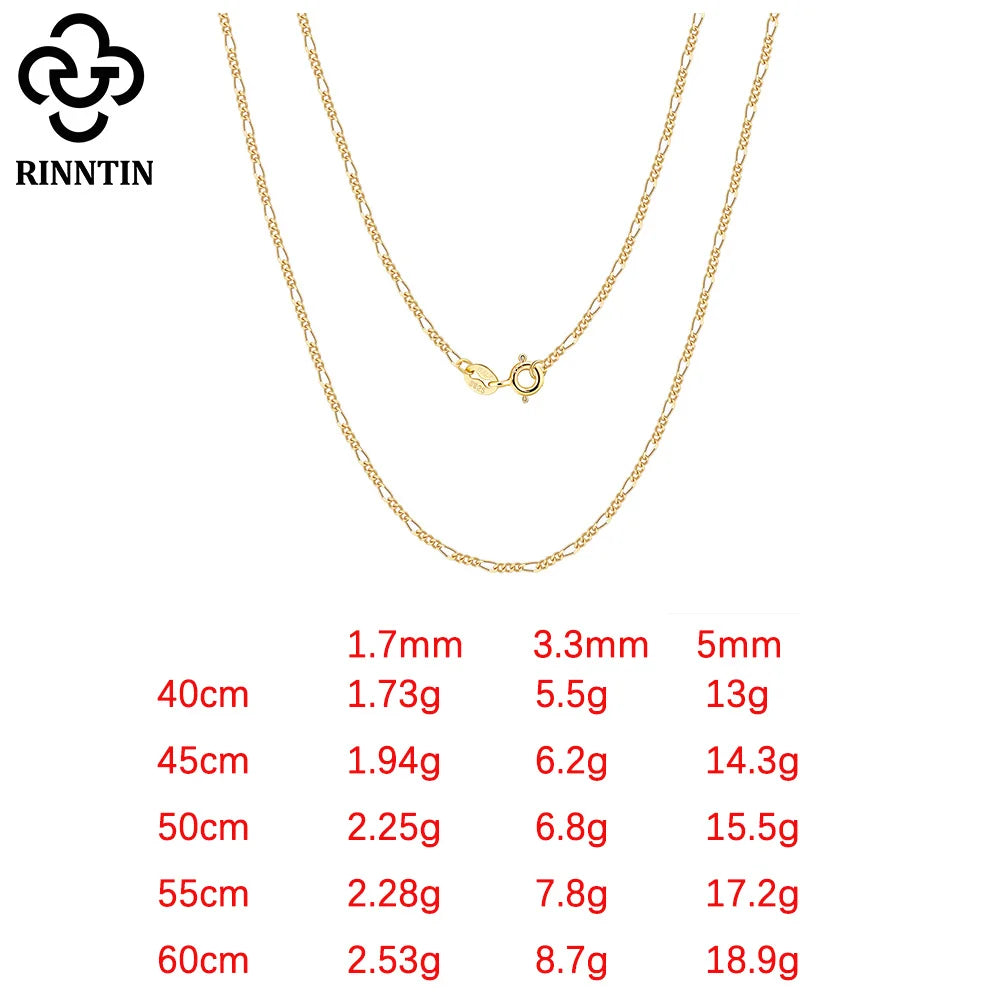 Rinntin High Quality 40- 60cm Women Men Figaro Necklace 925 Silver Figaro Link Chain Necklaces Choker Jewelry Party Gift SC27