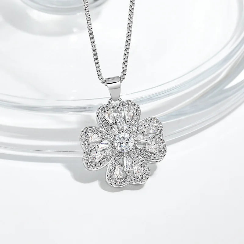 New Fashion Round Rotatable Dance Zircon Pendant Necklaces Women 925 Sterling Silver Jewelry Rhinestone CZ Choker Free Delivery