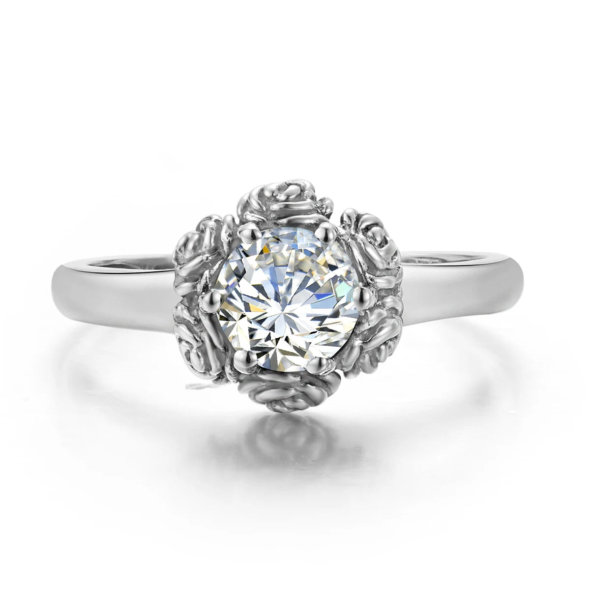 14K White Gold Color Rose Flower Rings Moissanite Diamond Band Ring for Woman Sterling Silver Original Certified Fine Jewelry