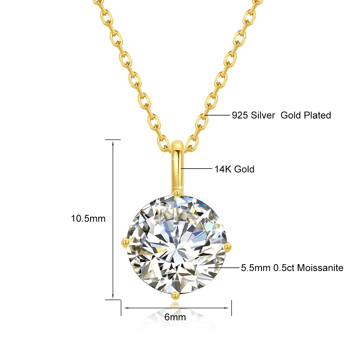 Hot Sale 100% Real 14k AU585 Gold Pendant D Color Moissanite Necklace For Women 0.5ct/1ct/2ct/3ct Luxury Engagement Jewelry