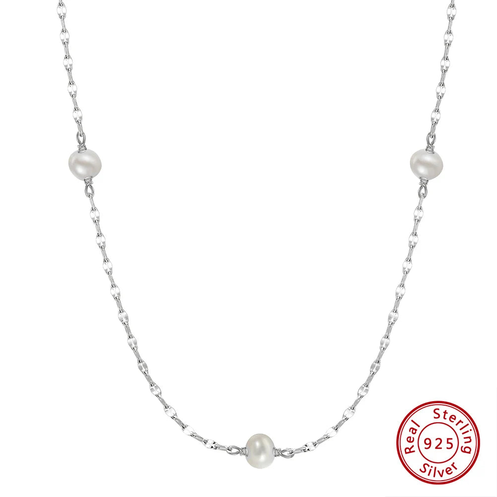 VIXONNA 925 Sterling Silver Freshwater Pearl Necklace - Minimalist Elegant Chain