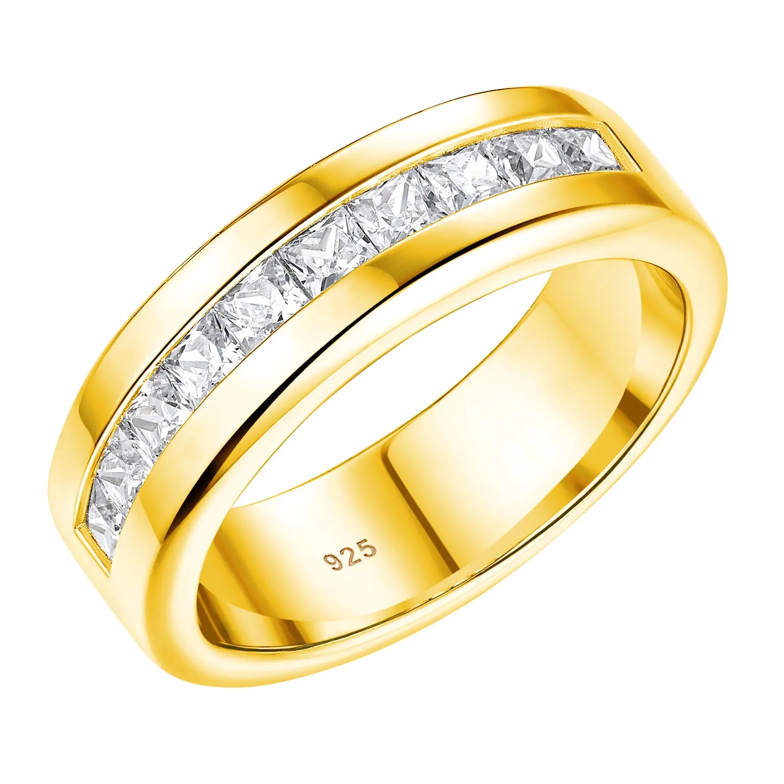 Newshe 925 Silver Certified Moissanite Mens Wedding Band Half Eternity Princess Cut Lab Created Diamond Ring Luxury Jewelry