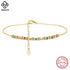 Rinntin Elegant 925 Sterling Silver Colorful Chain Anklet with Bead Zircon for Women Summer Foot Chains Jewelry SA94