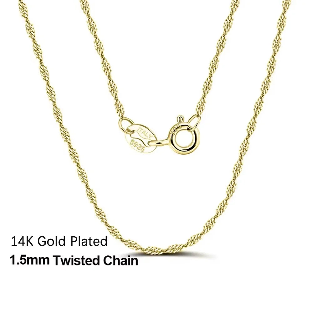 Rinntin 14K Gold 925 Sterling Silver 1.5mm Twisted Singapore Rope Chain Diamond-cut Thin Basic Necklace for Women Jewelry SC02