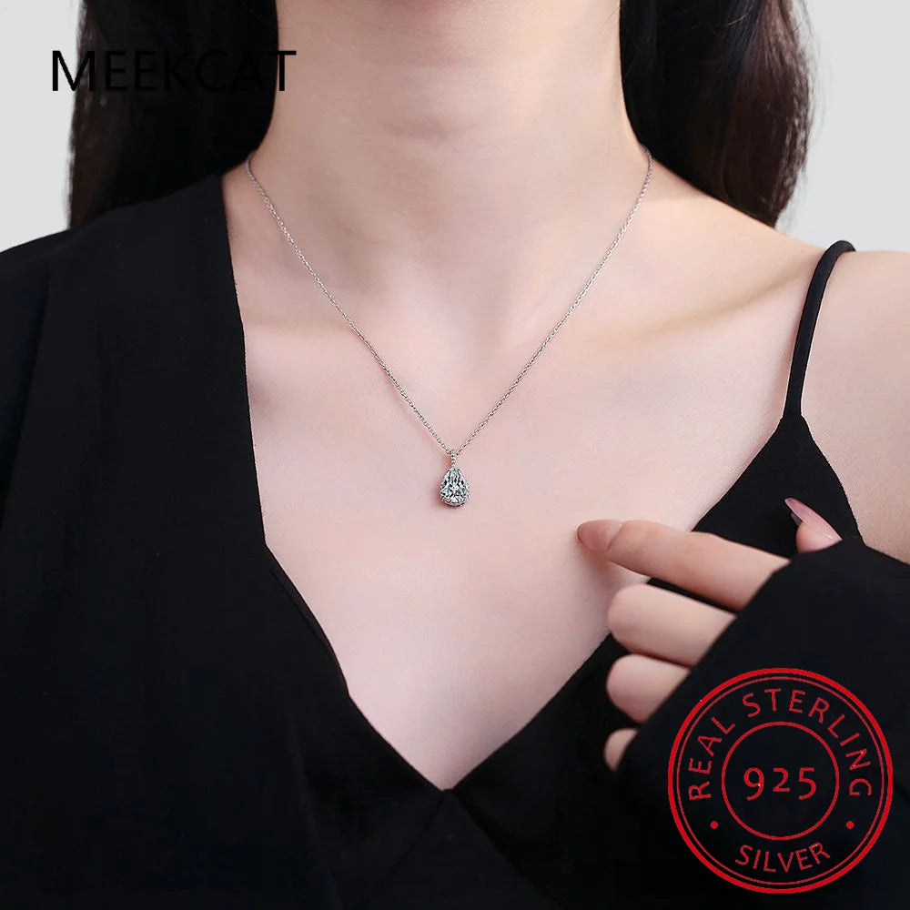 Pear Cut Created Blue Sapphire 925 Sterling Silver Water Drop Pendant Necklace Fashion Gemstone Jewelry For Women Party Gift