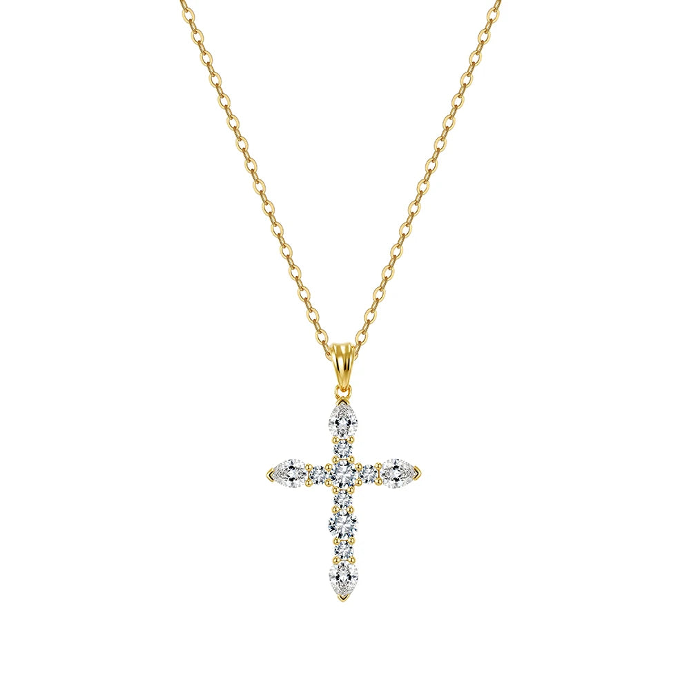 Rinntin Real Moissanite Diamond Cross Pendant 925 Sterling Silver Necklace Party Choker Chain Fine Jewelry Accessories MON16