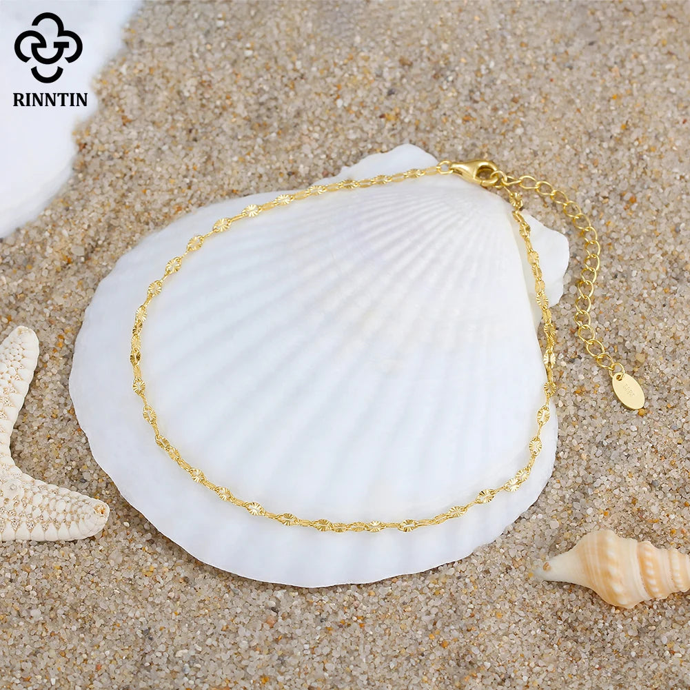 Rinntin Fine 925 Sterling Silver 2mm Width Fish Lips Chain Anklet Women's Summer Beach Foot Jewelry Leg Minimalist Anklet SA40