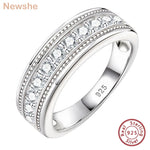 Newshe Genuine 925 Sterling Silver Wedding Rings for Men Half Eternity Brilliant Round Cut AAAAA Cubic Zircon Fine Jewelry