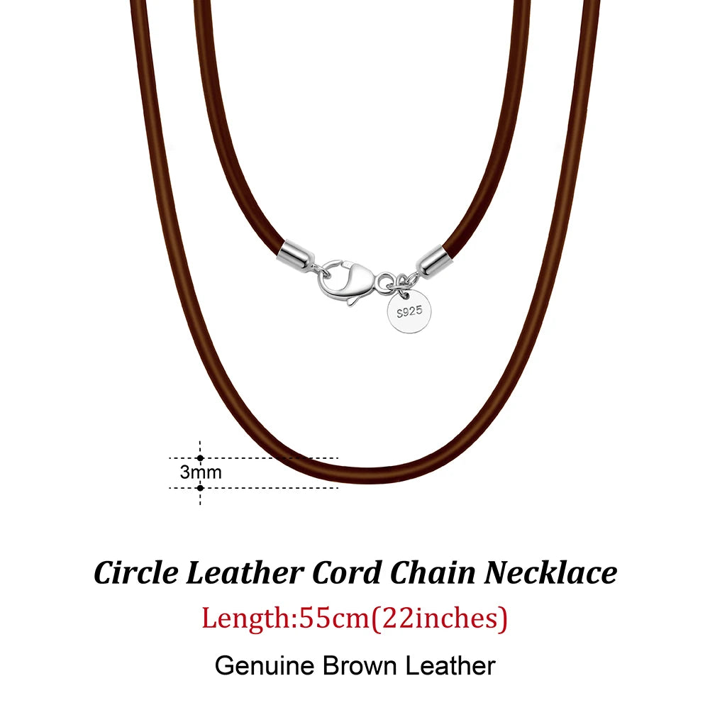 Rinntin Genuine Italian 2mm Brown Leather Cord Chain Necklace for Women Men with 925 Sterling Silver Clasp Trendy Jewelry SC62