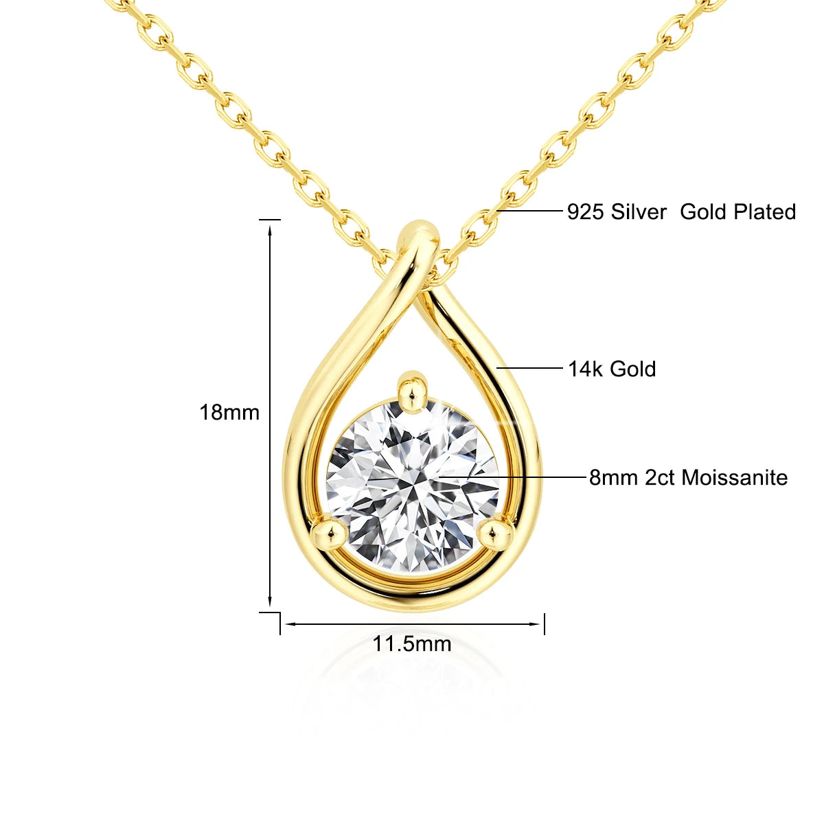14K Gold Round Cut Moissanite Diamond Necklaces for Women Water Drop Shape Solitaire Pendant Wedding Engagement Simple Jewelry