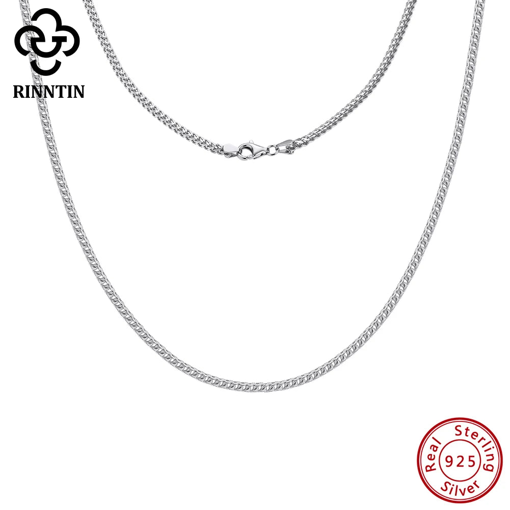 Rinntin Genuine 925 Sterling Silver Italian 2.0mm Franco Link Chain Necklace for Women Vintage Silver Dainty Jewelry SC92