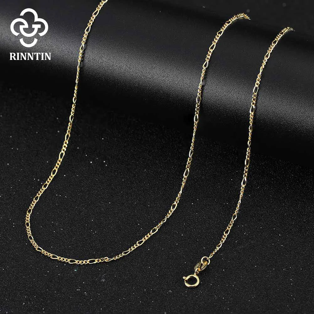 Rinntin High Quality 40- 60cm Women Men Figaro Necklace 925 Silver Figaro Link Chain Necklaces Choker Jewelry Party Gift SC27