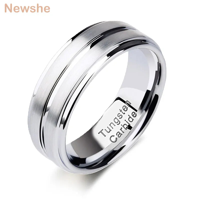 Newshe Mens Wedding Band Tungsten Carbide Rings Fashion Groove Ring 8mm Charm Jewelry Party Anniversary Gift Never Fade