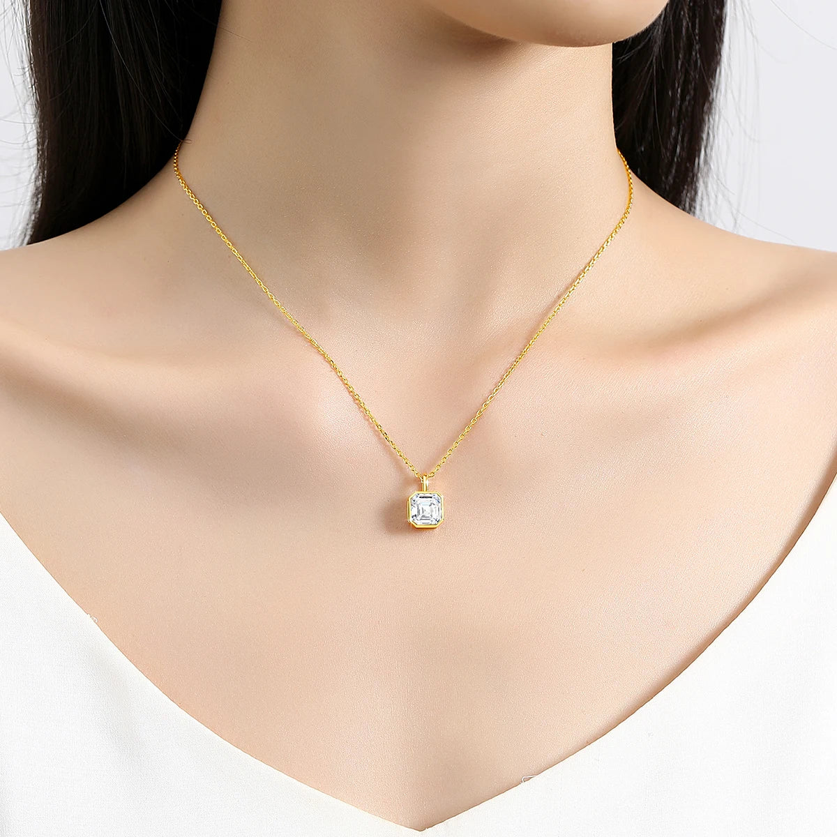 Unique Original 14K Gold Necklaces for Women Sugar Cube Asscher Cut 2ct Moissanite Diamond Stone AU585 Pendant Anniversary Gifts