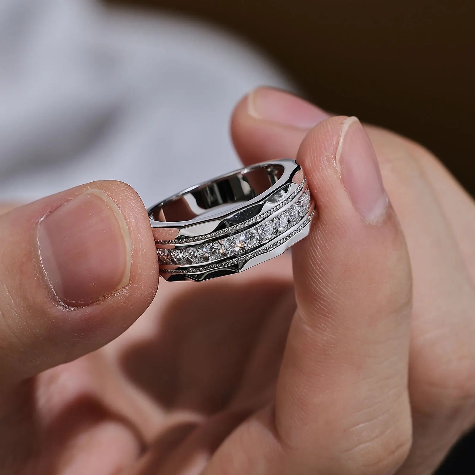Newshe Men's 925 Sterling Silver Moissanite Ring Brilliant D Color VVS1 GRA Certified Eternity Band Wedding Engagement Jewelry