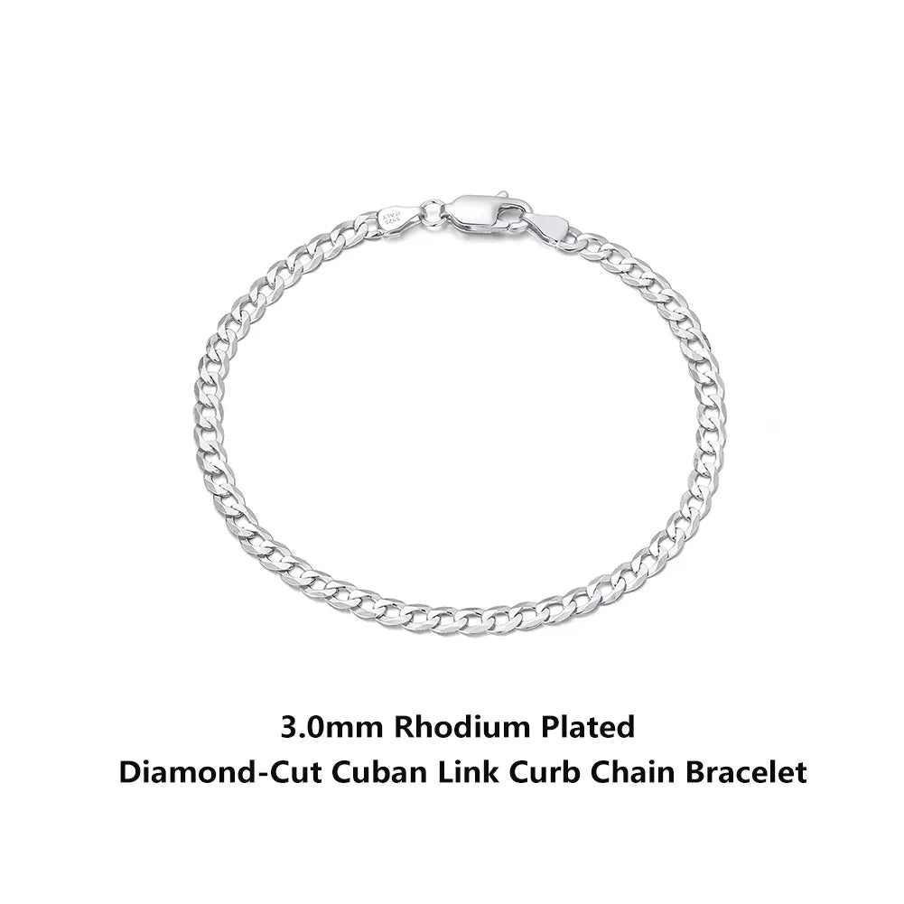 Rinntin 18K Gold Over 925 Sterling Silver 3mm Italian Cuban Chain Bracelet for Women Men Trendy Silver Bracelet Jewelry SB123