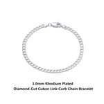 Rinntin 18K Gold Over 925 Sterling Silver 3mm Italian Cuban Chain Bracelet for Women Men Trendy Silver Bracelet Jewelry SB123