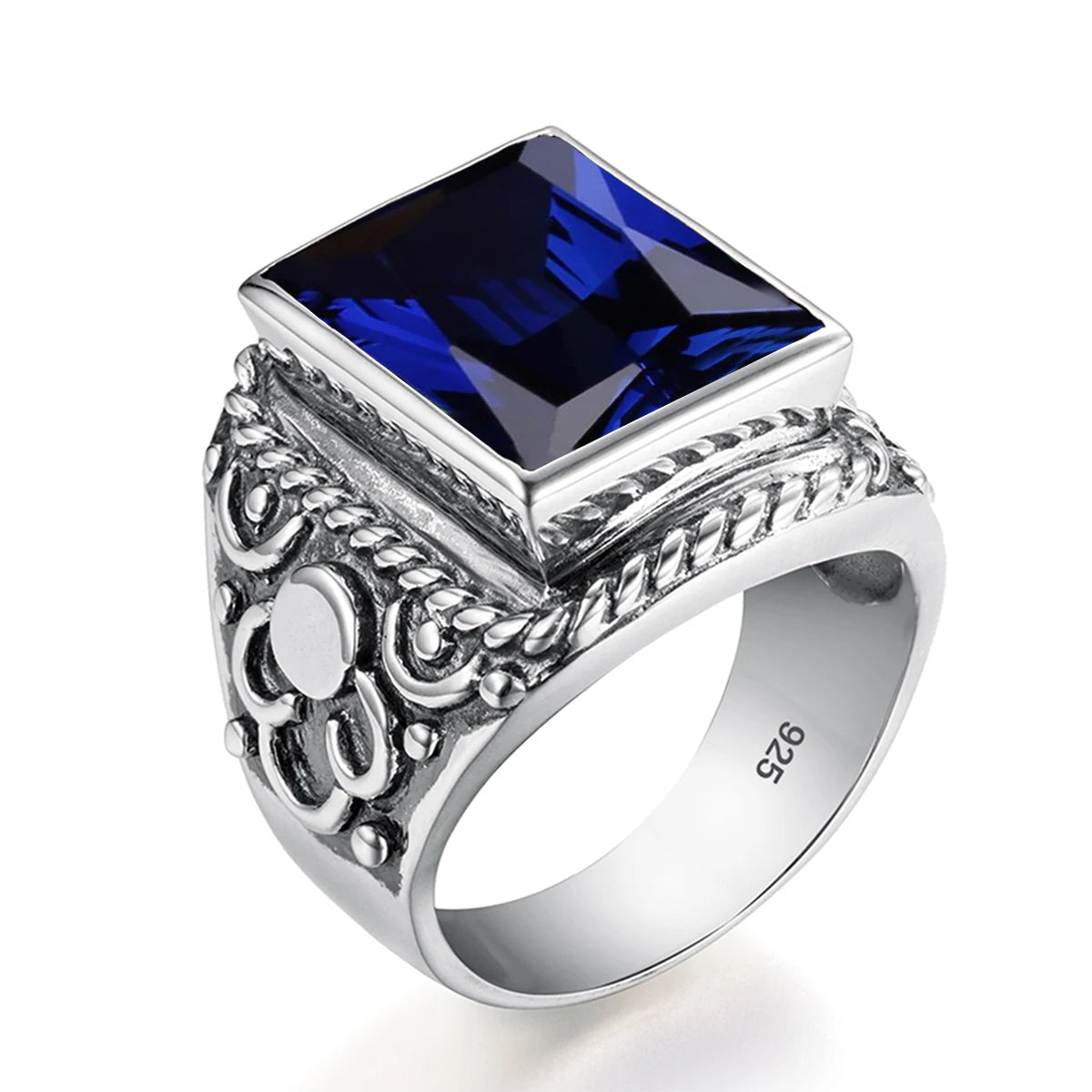 Massive 925 Sterling Silver Thick Men's Rings Amethyst Vintage Art Deco Revival Vintage Male Jewelry Party Gift For Husband