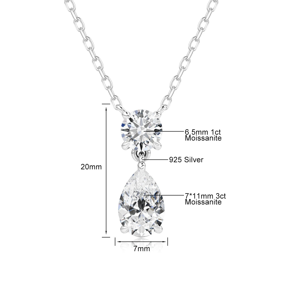 Trendy Lovers' Real 14k Gold Necklace Pear Cut Moissanite Diamond 3 Carat 7*11mm Wedding K gold Jewelery for Women Certified